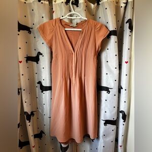 Peachy Pink Mini Sundress with V-Neck Flutter Sleeves